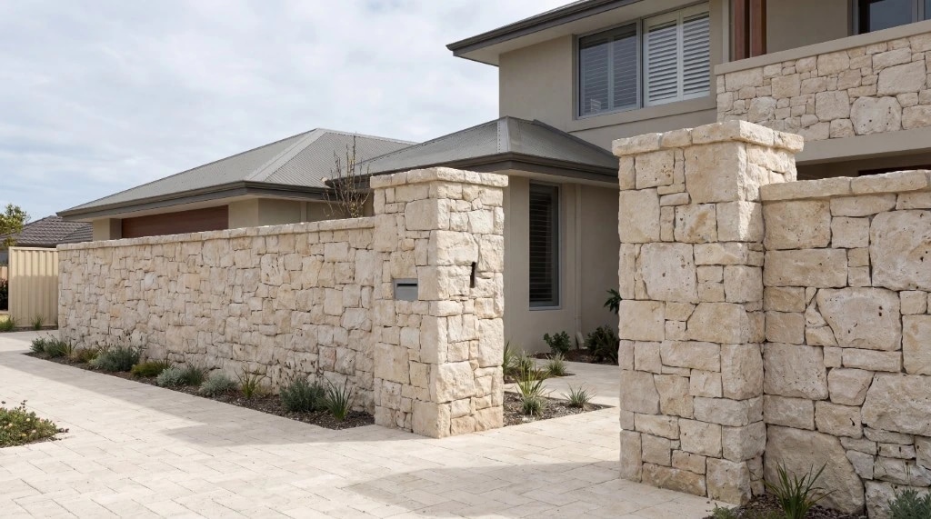 Natural stone facade and wall at a contemporary home